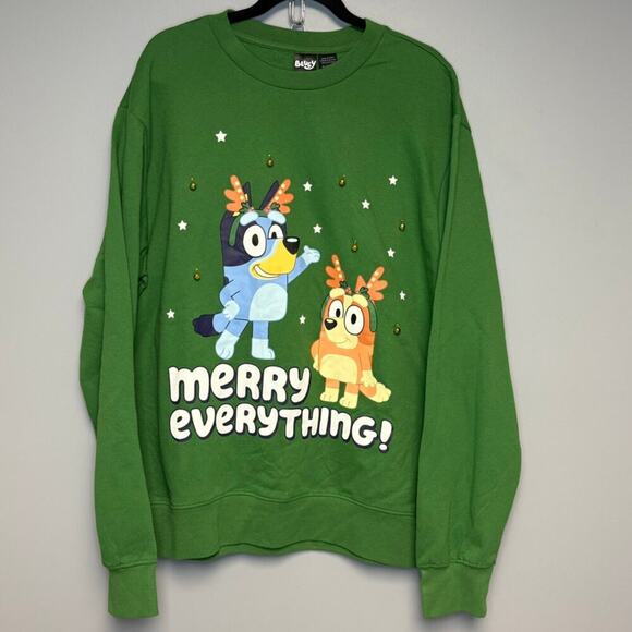 None Other - NWT Bluey Jingle Bell Christmas Holiday Sweatshirt Ugly Sweater Party Mens Sz XL